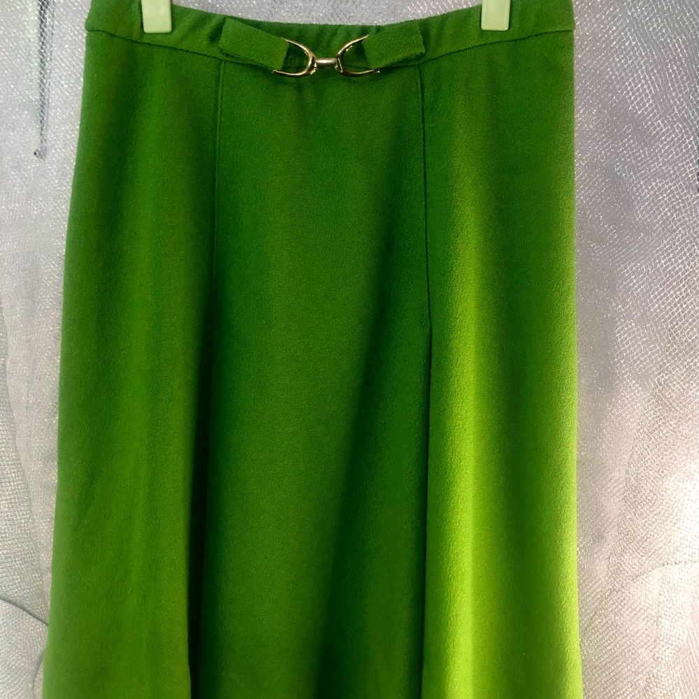 Vintage Devonette Polytron Green Skirt With Buckle, Size S